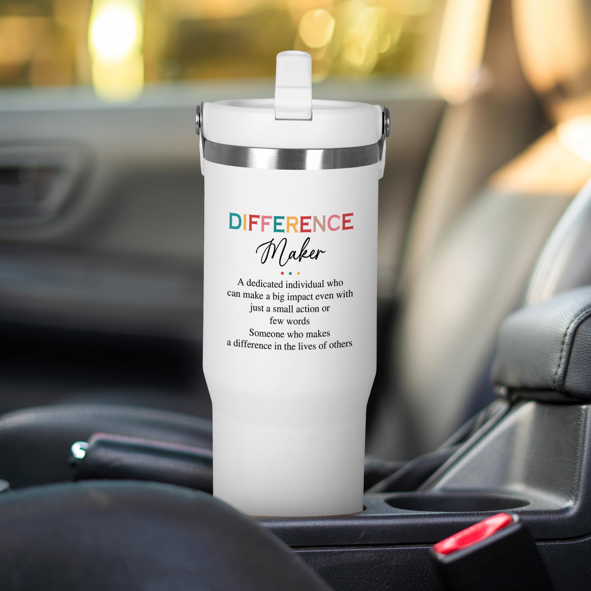AXIARA tumbler on teacher desk with coffee showing convenience and everyday use