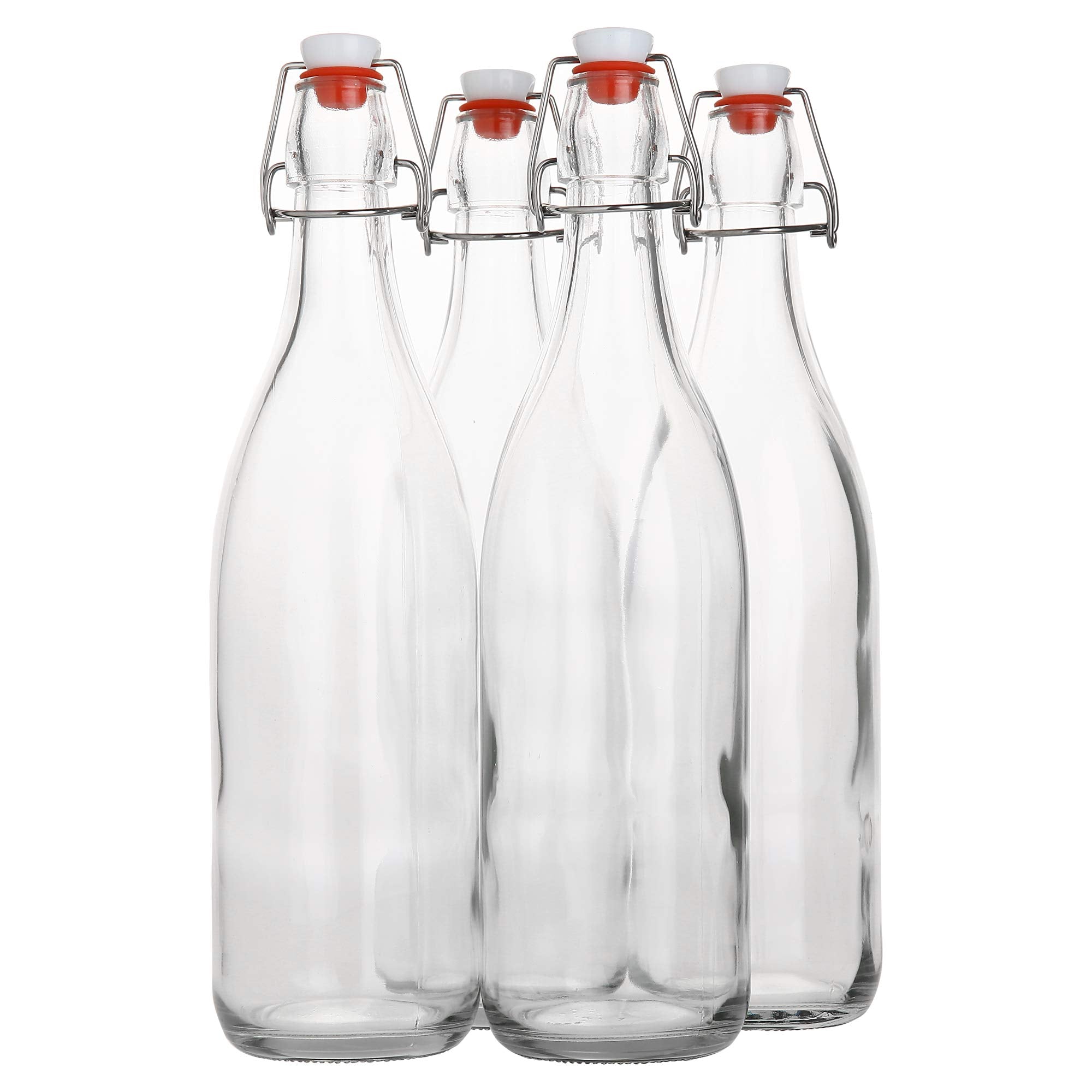 AYL front view of four clear 1L flip top bottles showing capacity and set
