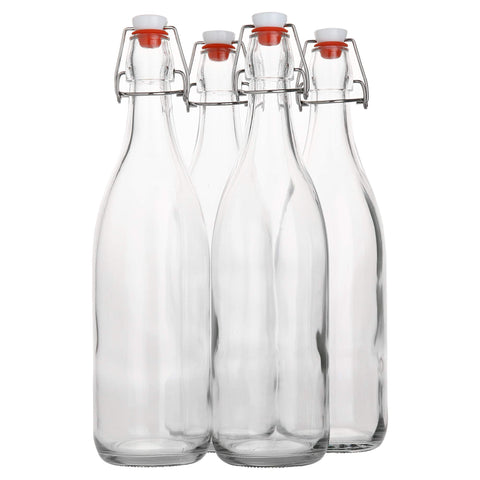 AYL front view of four clear 1L flip top bottles showing capacity and set
