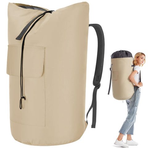 Ãzhido backpack front view showing roomy khaki exterior and secure pocket