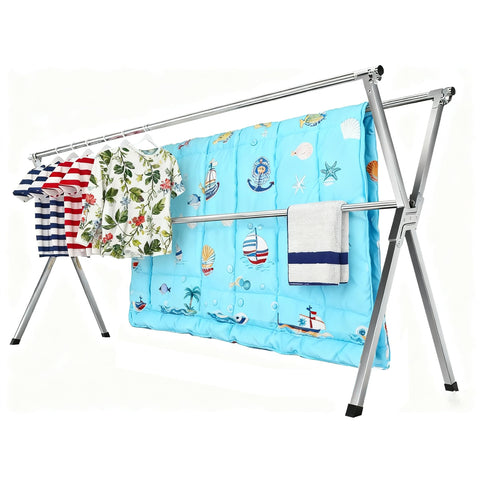 AZHZOLSK fully extended drying rack showing large hanging capacity and stability