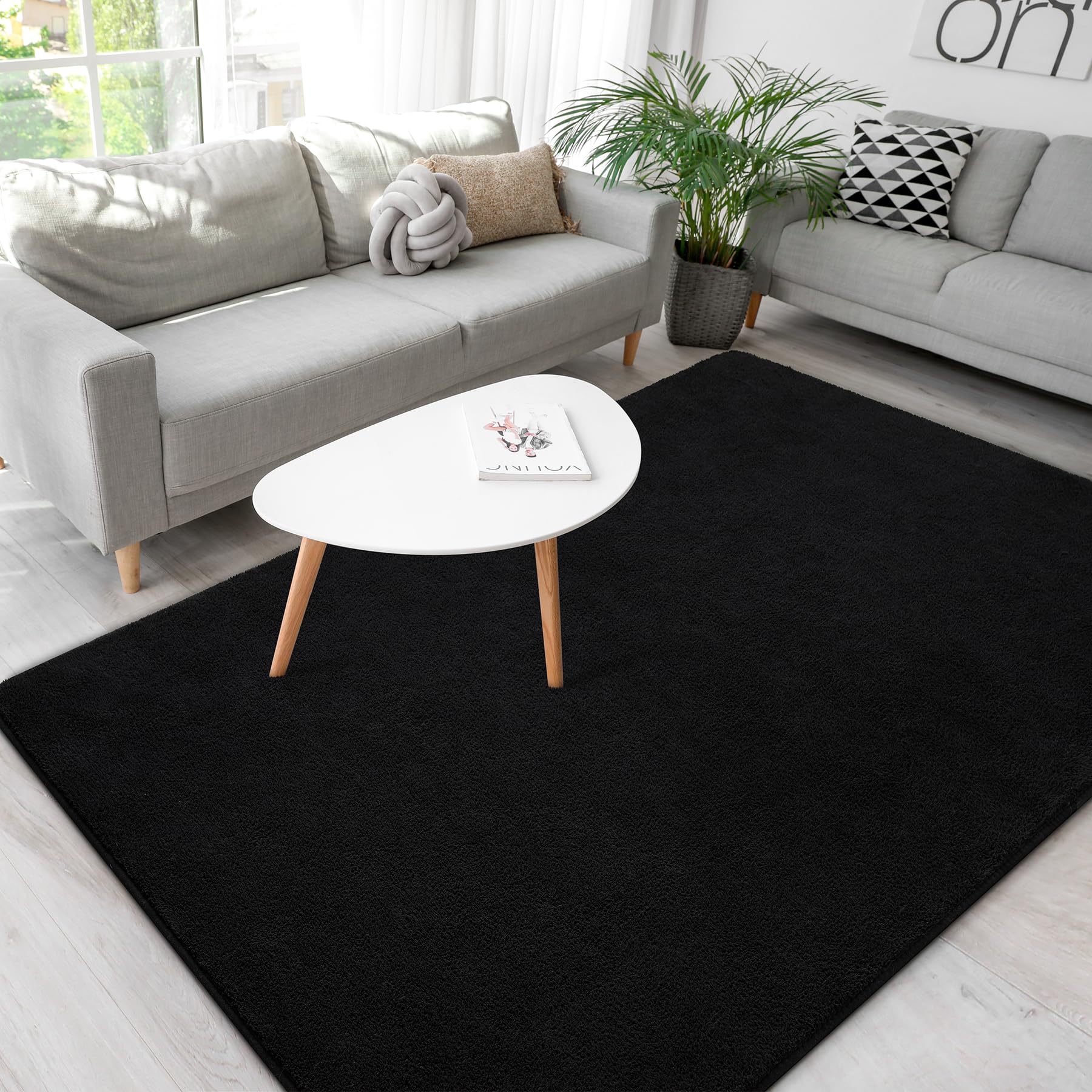 B BENRON front view of black 4x6 rug showing minimalist design and versatile placement