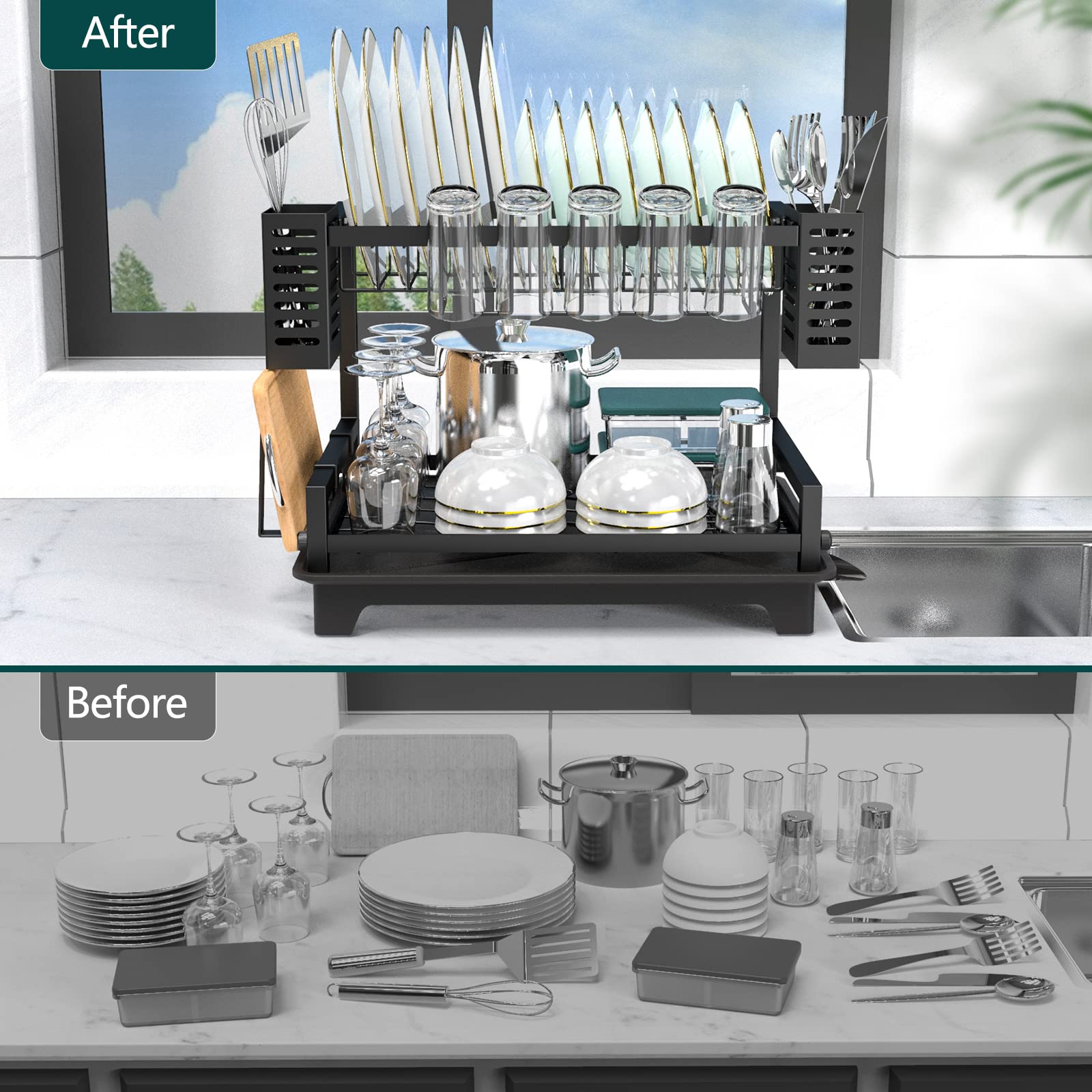 B-Land side view of cutlery and cup holders keeping utensils organized