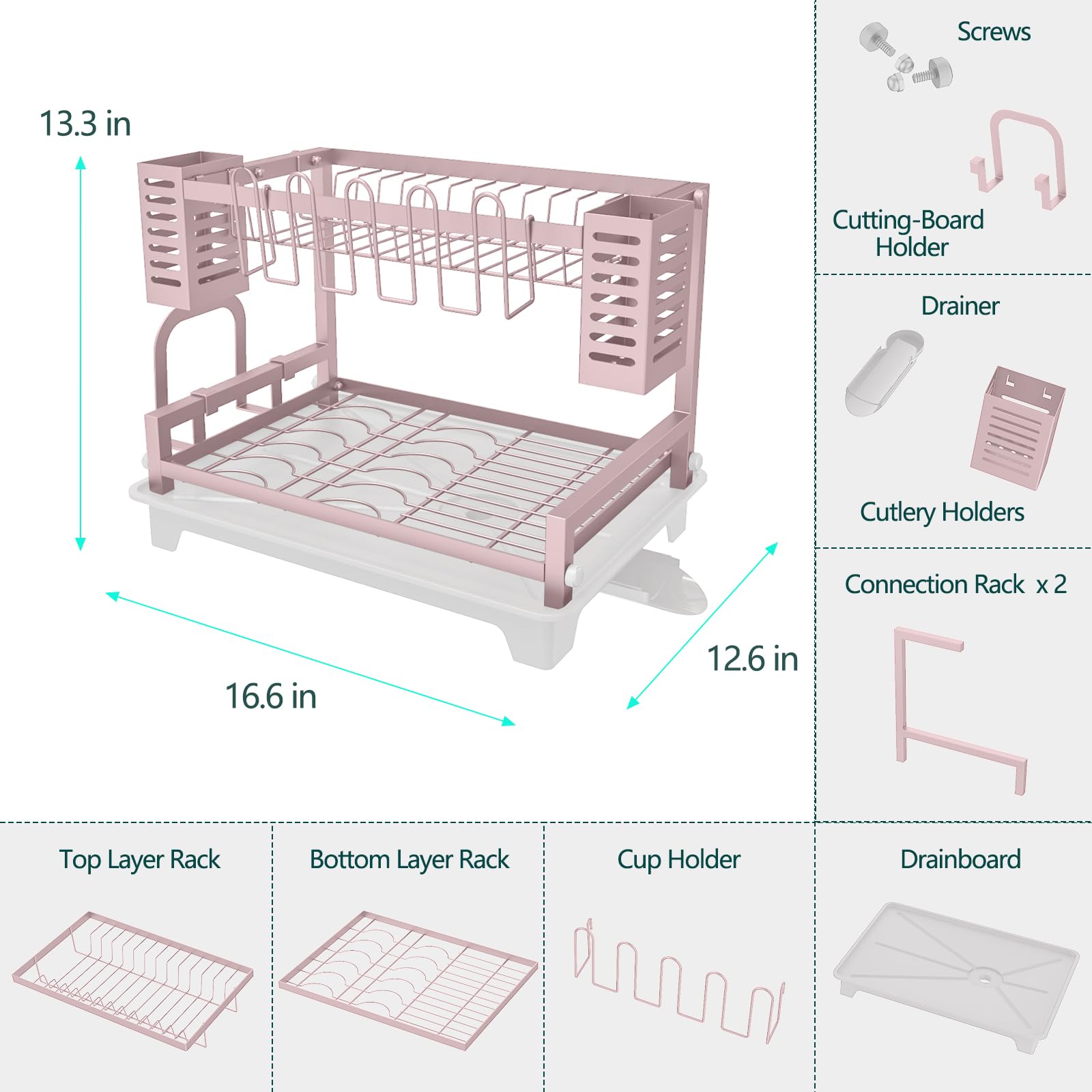 B-Land dish rack filled in use demonstrating large capacity for family dishes