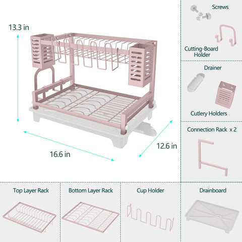 B-Land dish rack filled in use demonstrating large capacity for family dishes