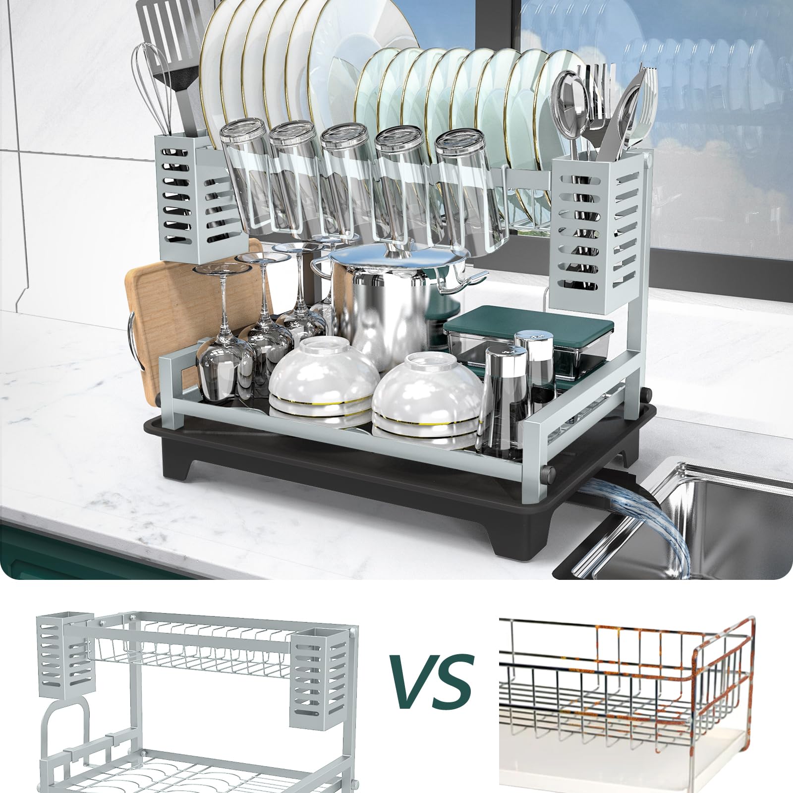 B-Land rack on kitchen counter demonstrating space-saving organization