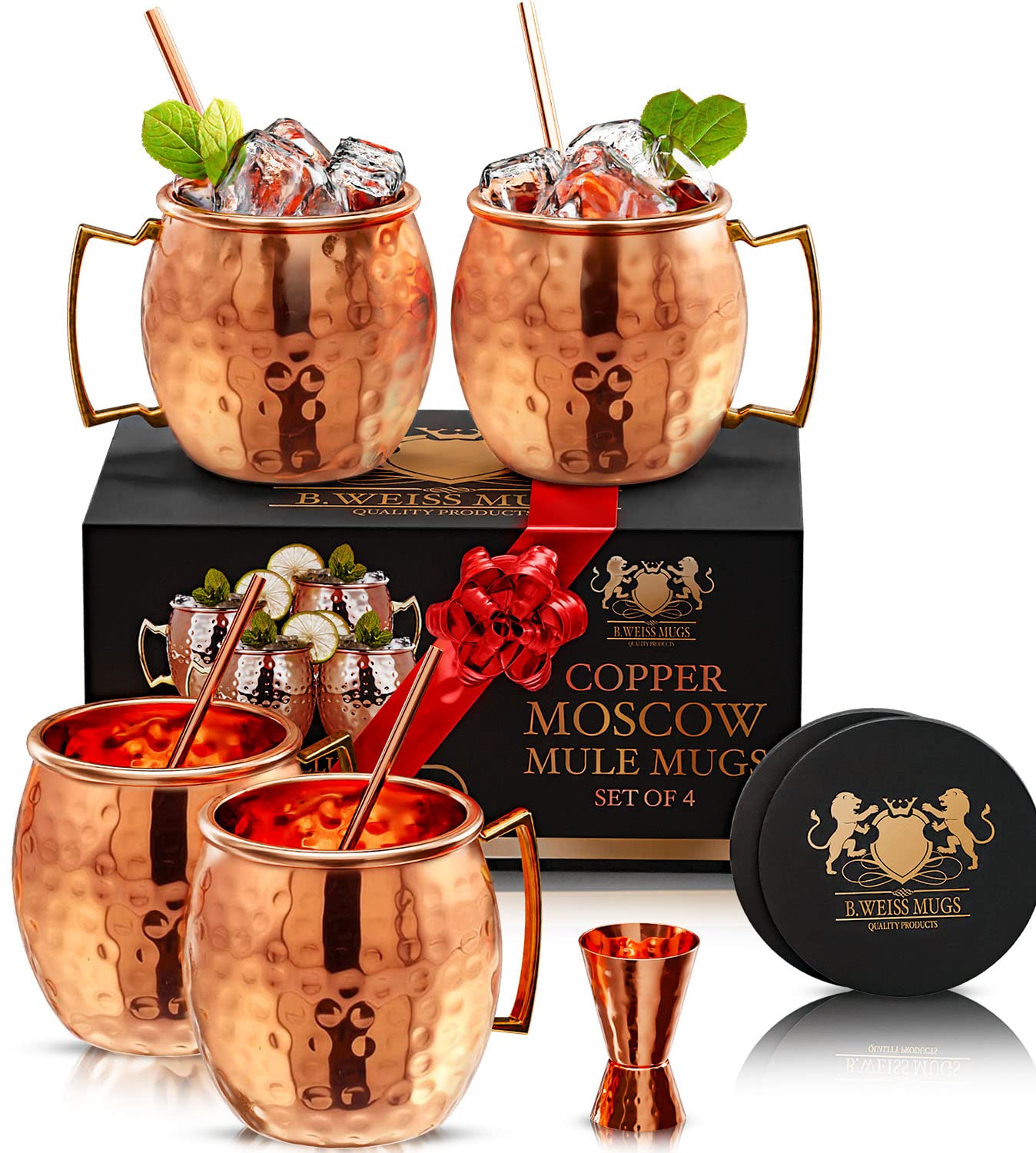 B. WEISS front packaging showing four copper mugs and accessories for instant gifting