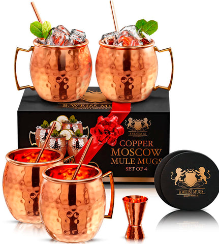 B. WEISS front packaging showing four copper mugs and accessories for instant gifting