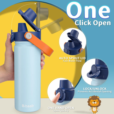 baab child holding bottle at schoolyard showing portability and independent hydration benefit