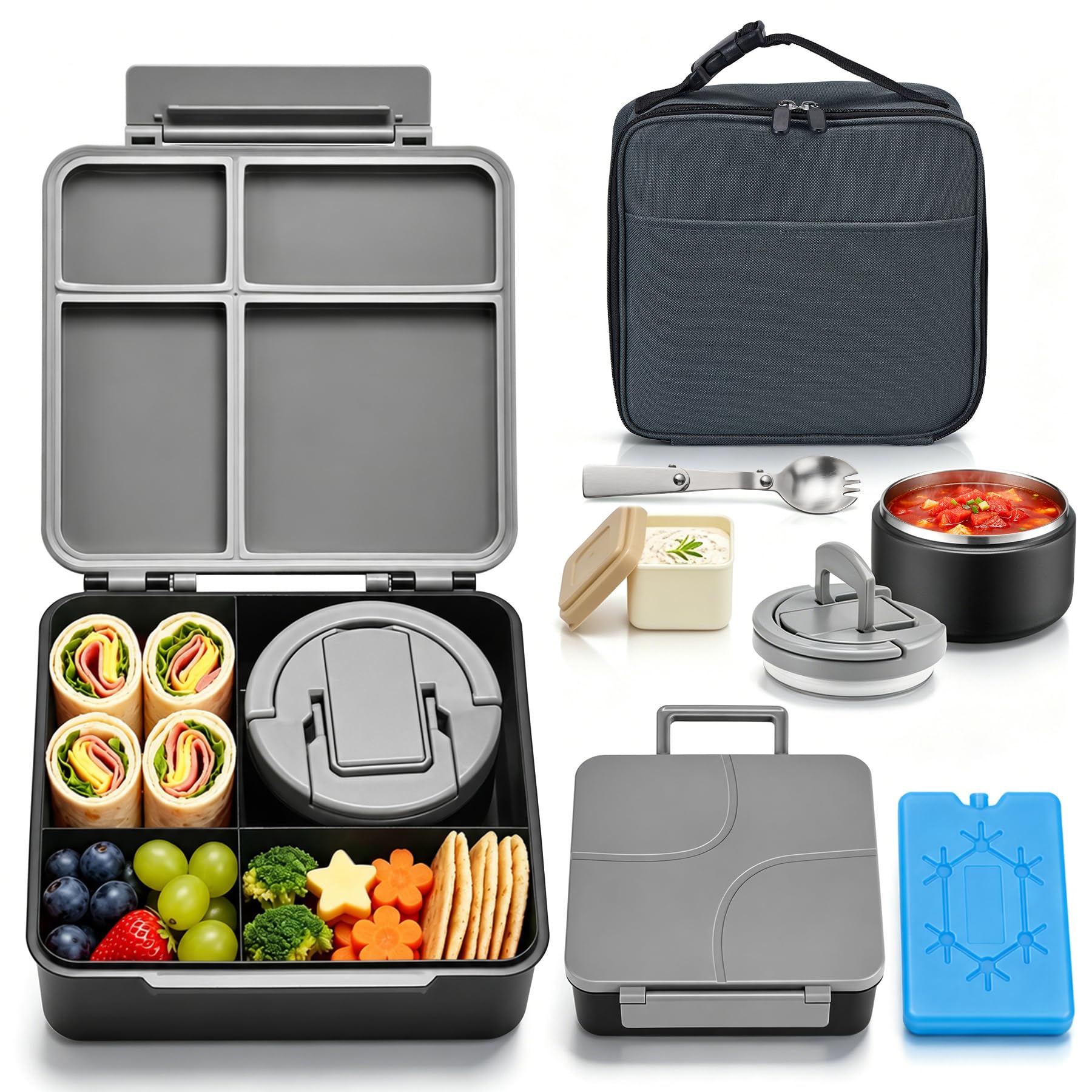 BABHAMNESS front view of full lunch set showing contents and portability benefit