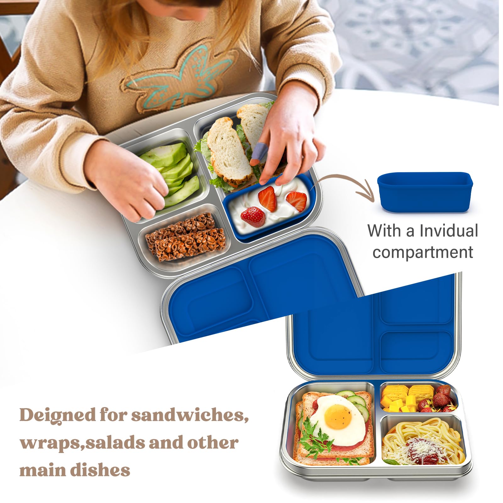 BABHAMNESS open compartments layout showing three sections to keep foods separate and fresh