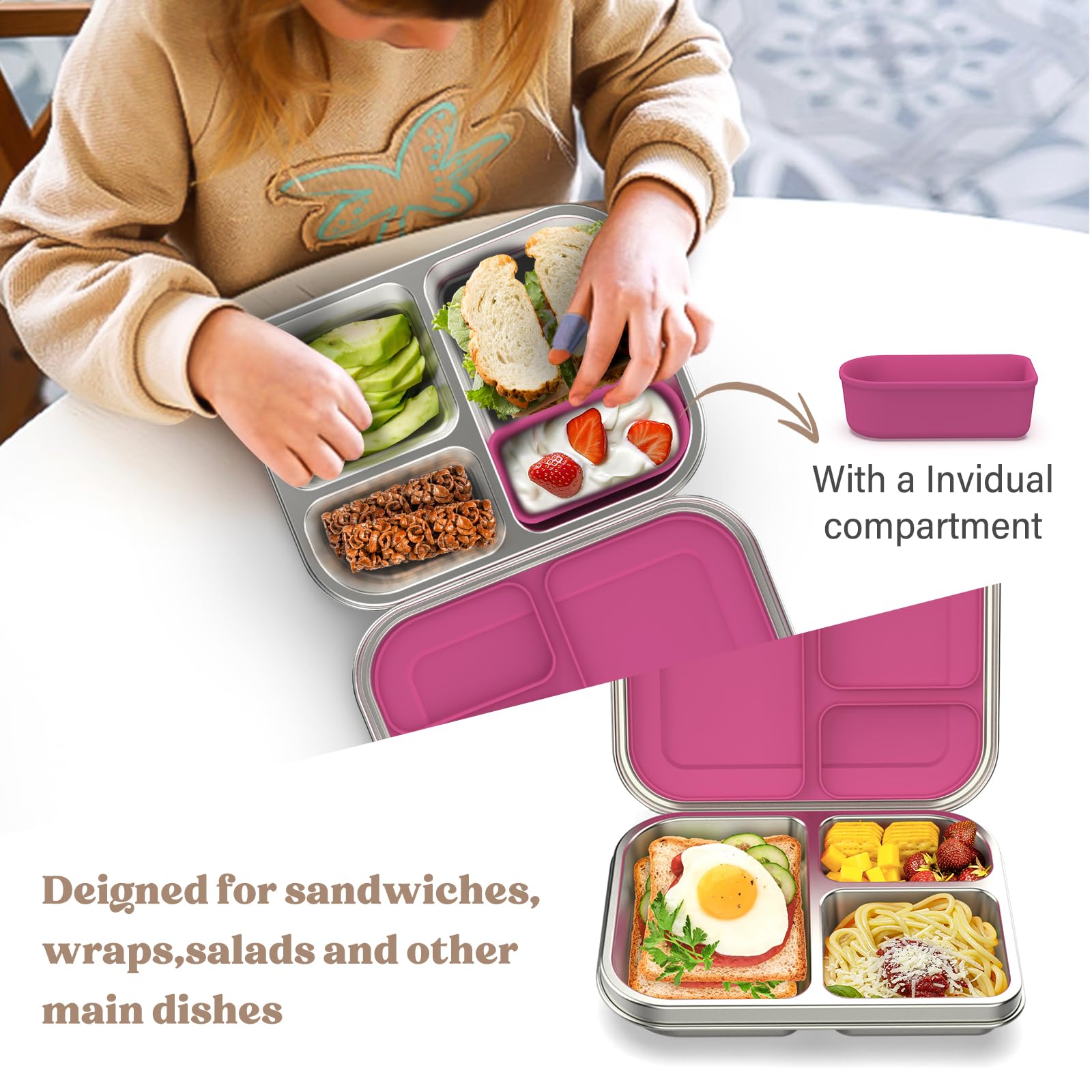 BABHAMNESS open top revealing three compartments for organized meals benefit