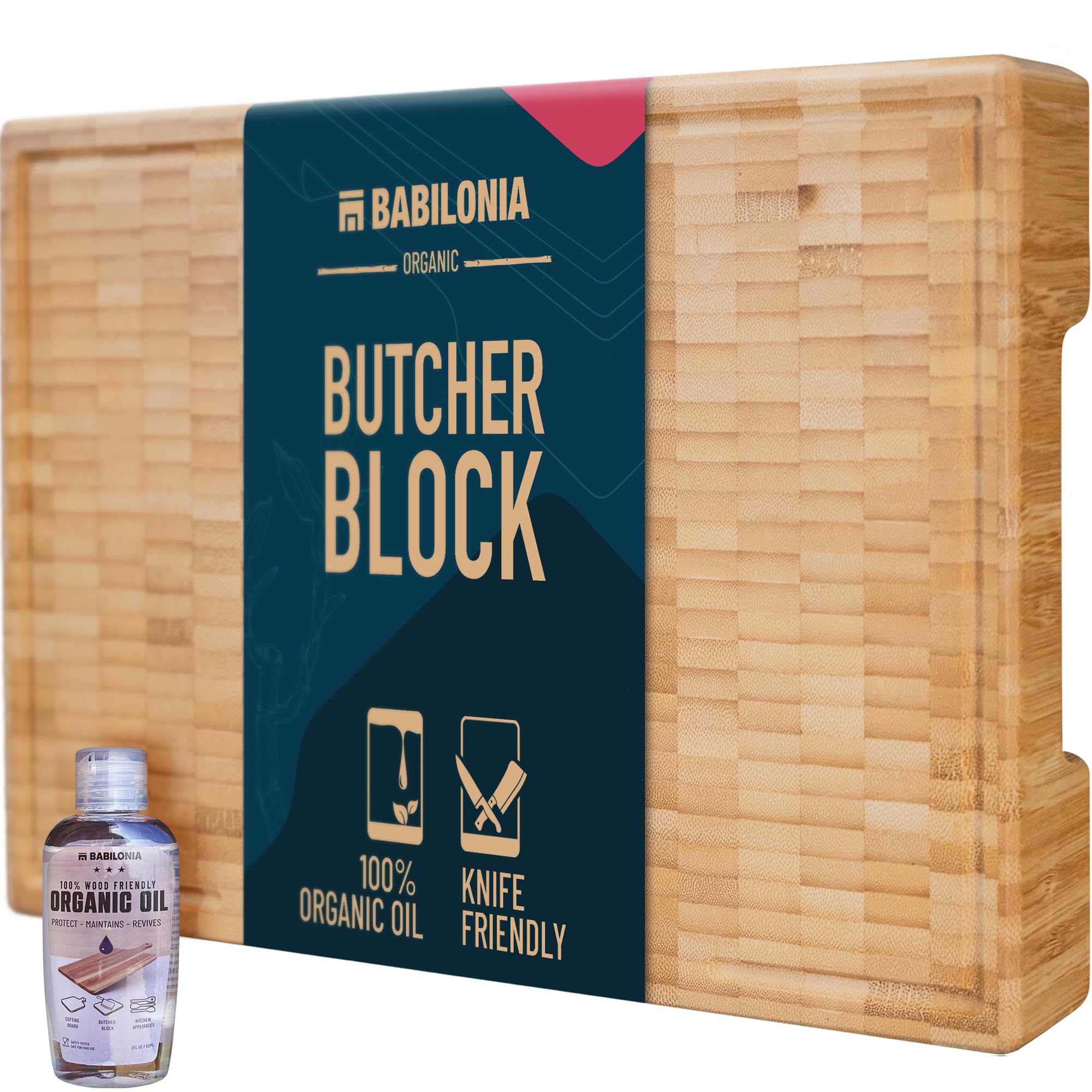 BABILONIA front view of bamboo cutting board showing durable surface and stability