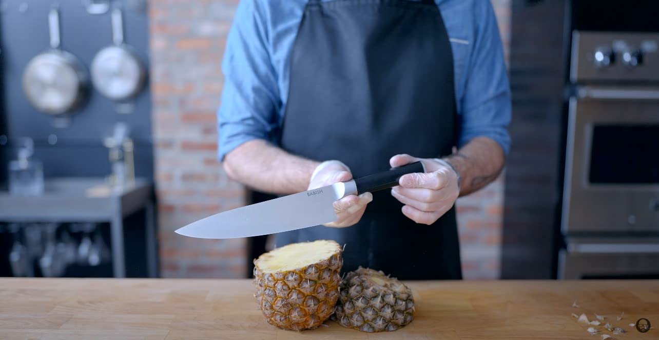 Babish blade edge closeup of 1.4116 steel, sharpness benefit