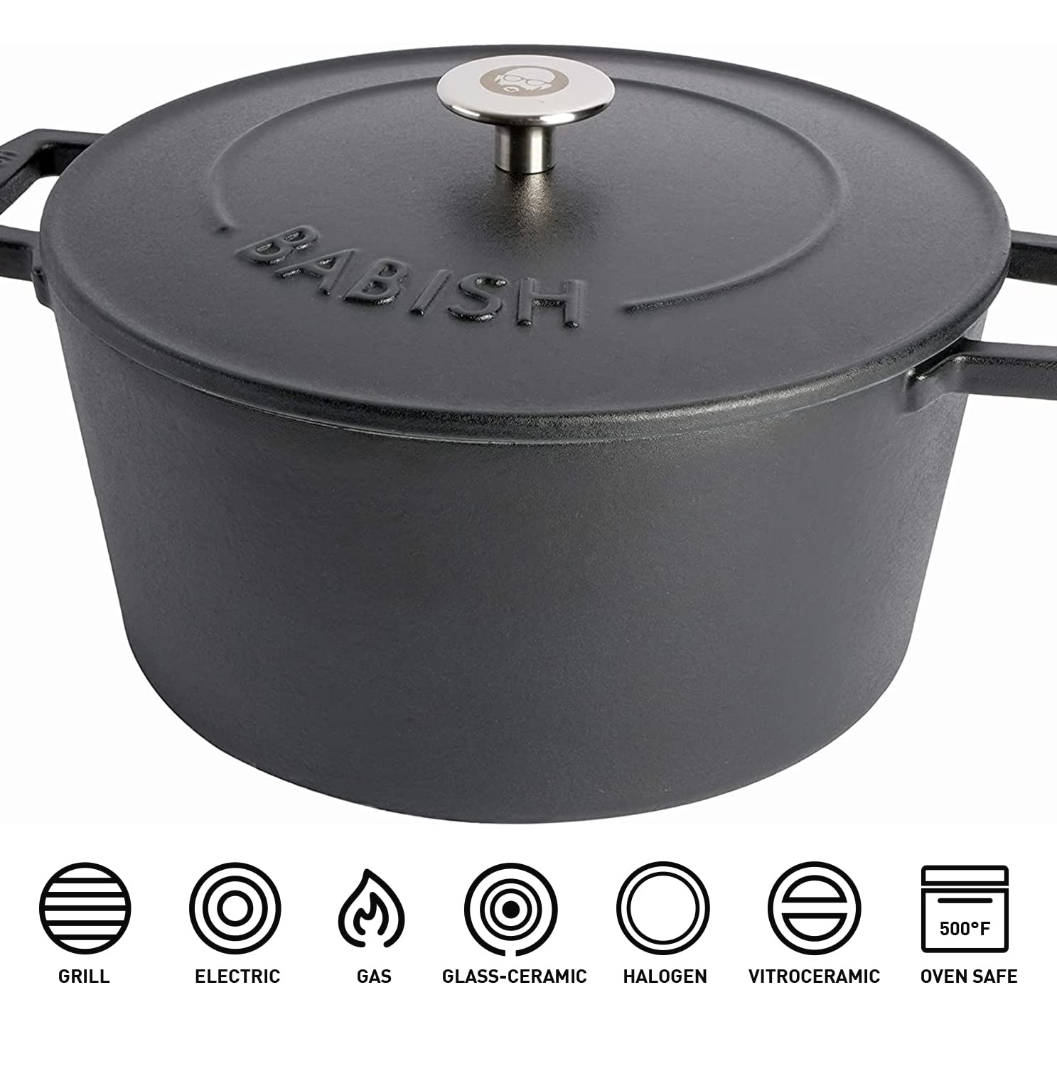 Babish lid close-up showing tight fit and knob, preserves moisture for tender cooking benefit