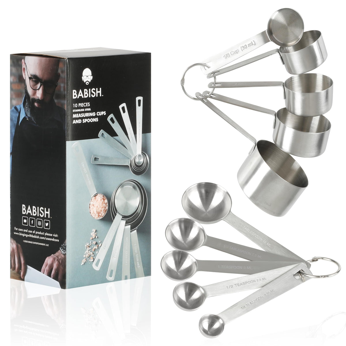 Babish measuring set front view showing all cups and spoons for durable kitchen use
