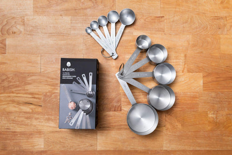 Babish nesting cups and spoons on storage ring for compact organized storage