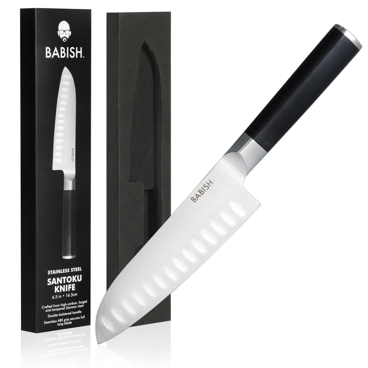 Babish santoku front view showing blade and balanced profile for versatile cutting