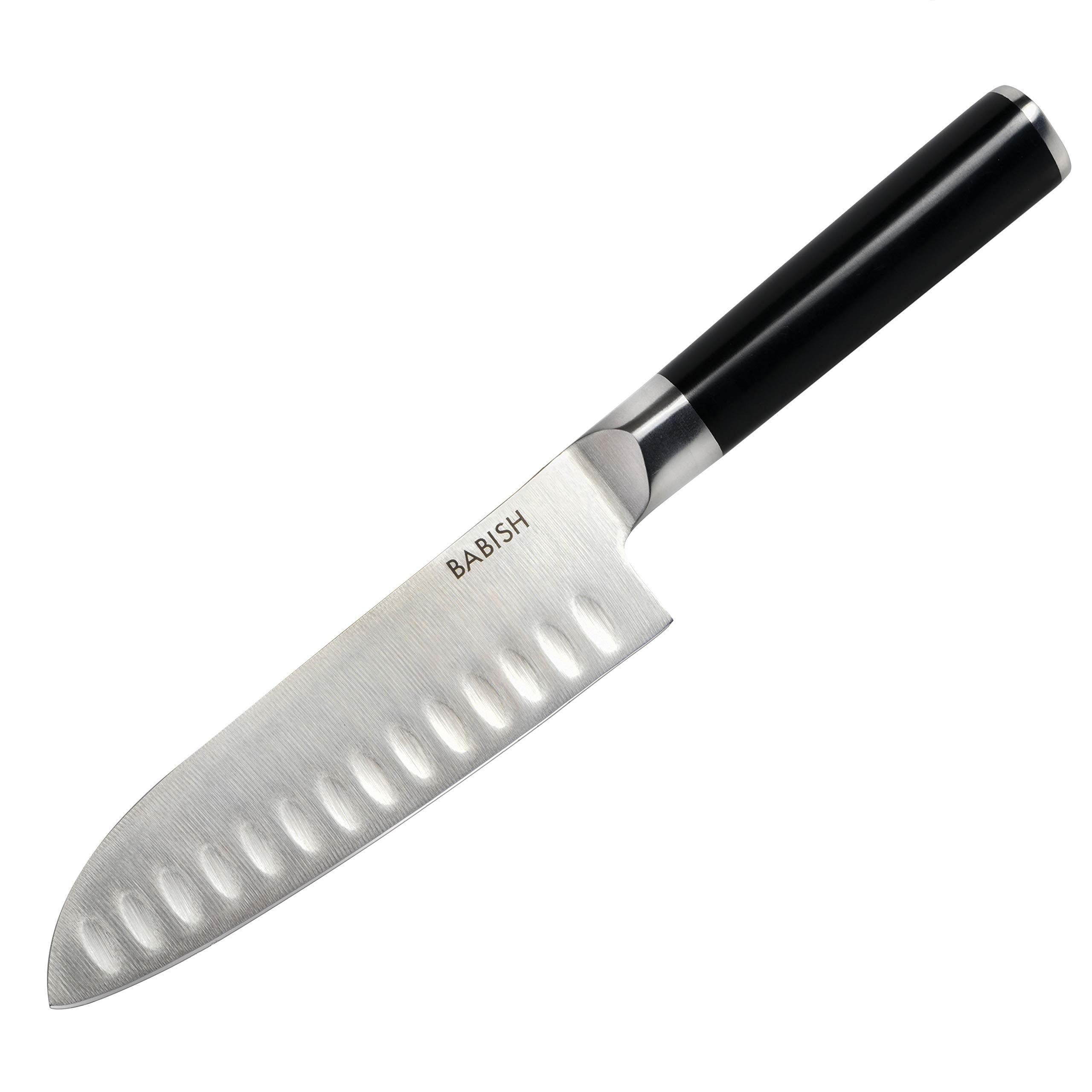 Babish santoku beside a ruler showing compact 6.5-inch size for easy handling