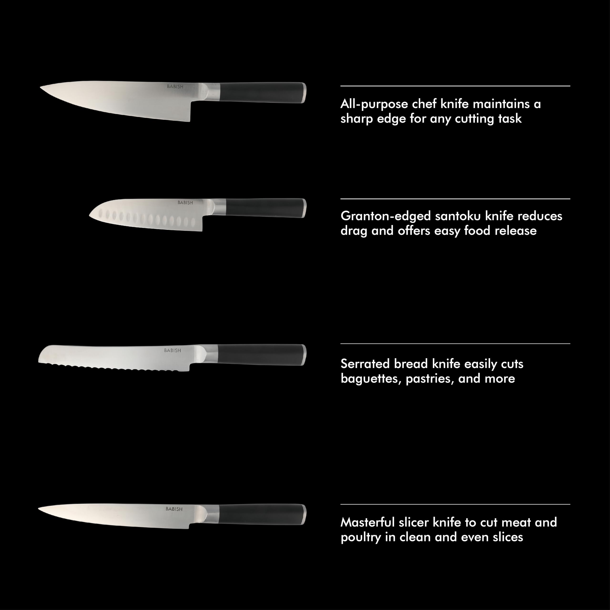 Babish plated steak knives on a dining table showing table-ready presentation benefit