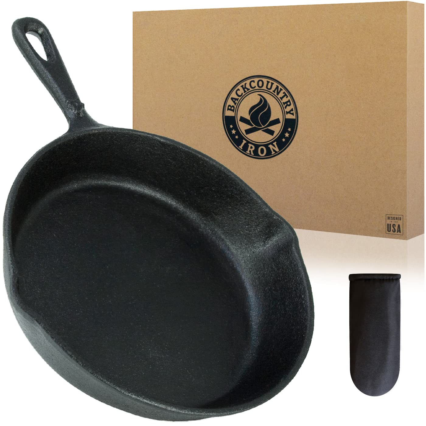 Backcountry Iron front view of skillet showing compact size and ready-to-use benefit