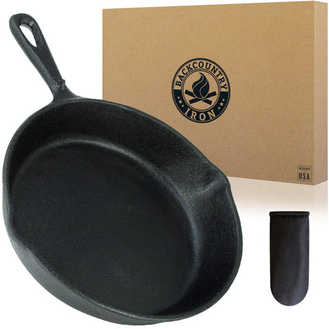 Backcountry Iron front view of skillet showing compact size and ready-to-use benefit