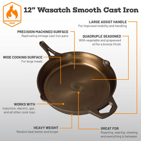 Backcountry Iron skillet inside oven for roasting and finishing dishes