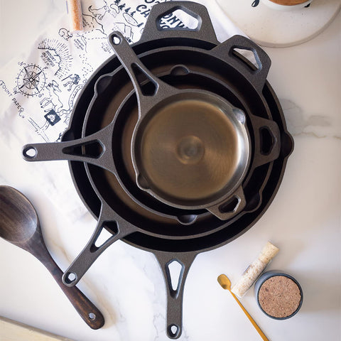 Backcountry Iron skillet serving steak in lifestyle setting for impressive presentation