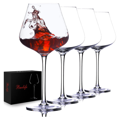 BACLIFE front view of four clear glasses showing premium presentation