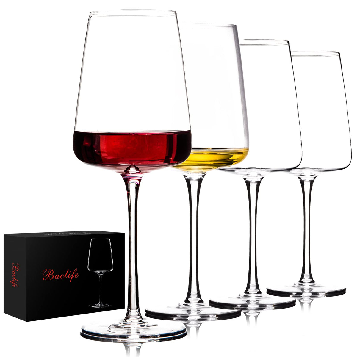 BACLIFE front view set of four glasses showing elegant presentation and gift appeal