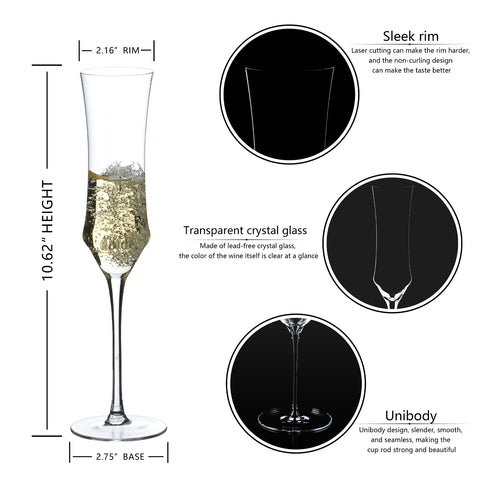 BACLIFE side profile of flutes lined up showing clear crystal and slim silhouette