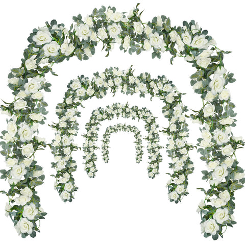 Bacucine front view of full white rose garland showing elegant coverage