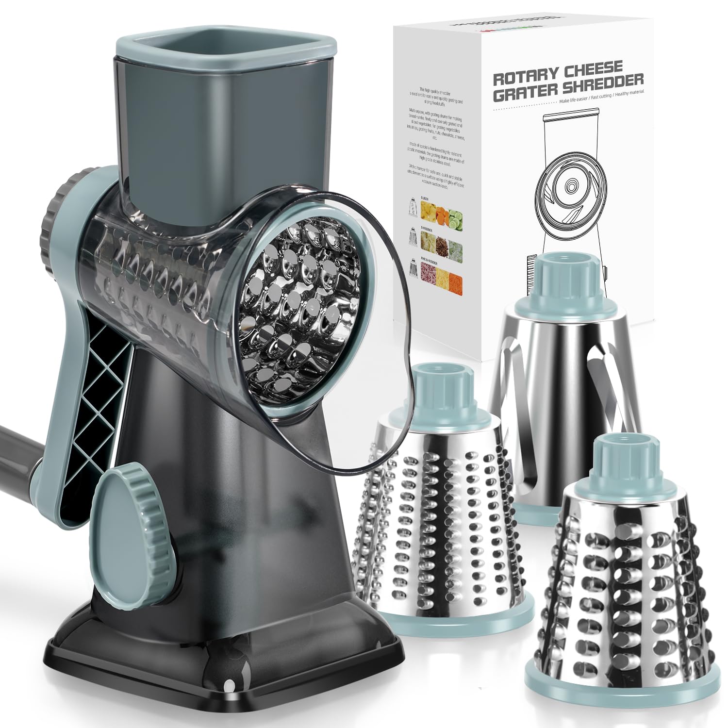 Badelite front assembled grater showing compact design and brand benefits