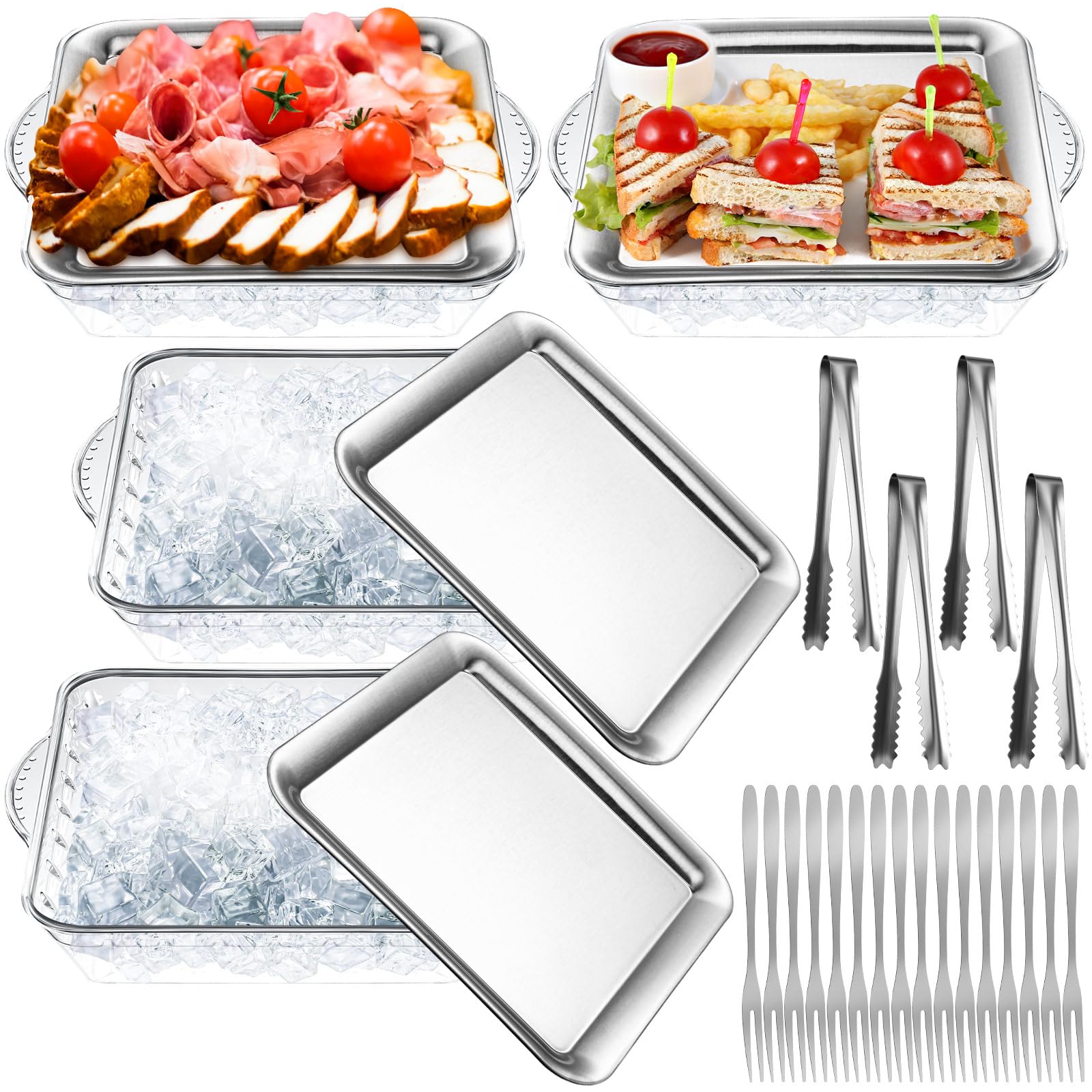 Baderke front view of 9-inch silver chilled serving tray shows elegant presentation benefit