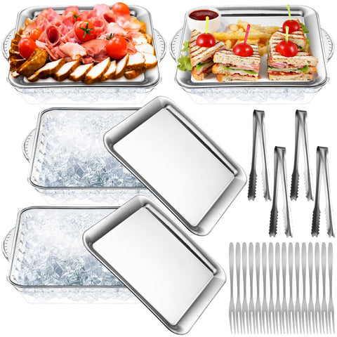Baderke front view of 9-inch silver chilled serving tray shows elegant presentation benefit