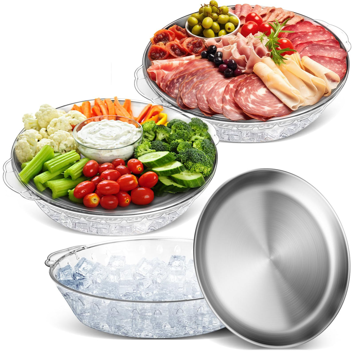 Baderke front view of three chilled serving sets showing neat packaging and convenience