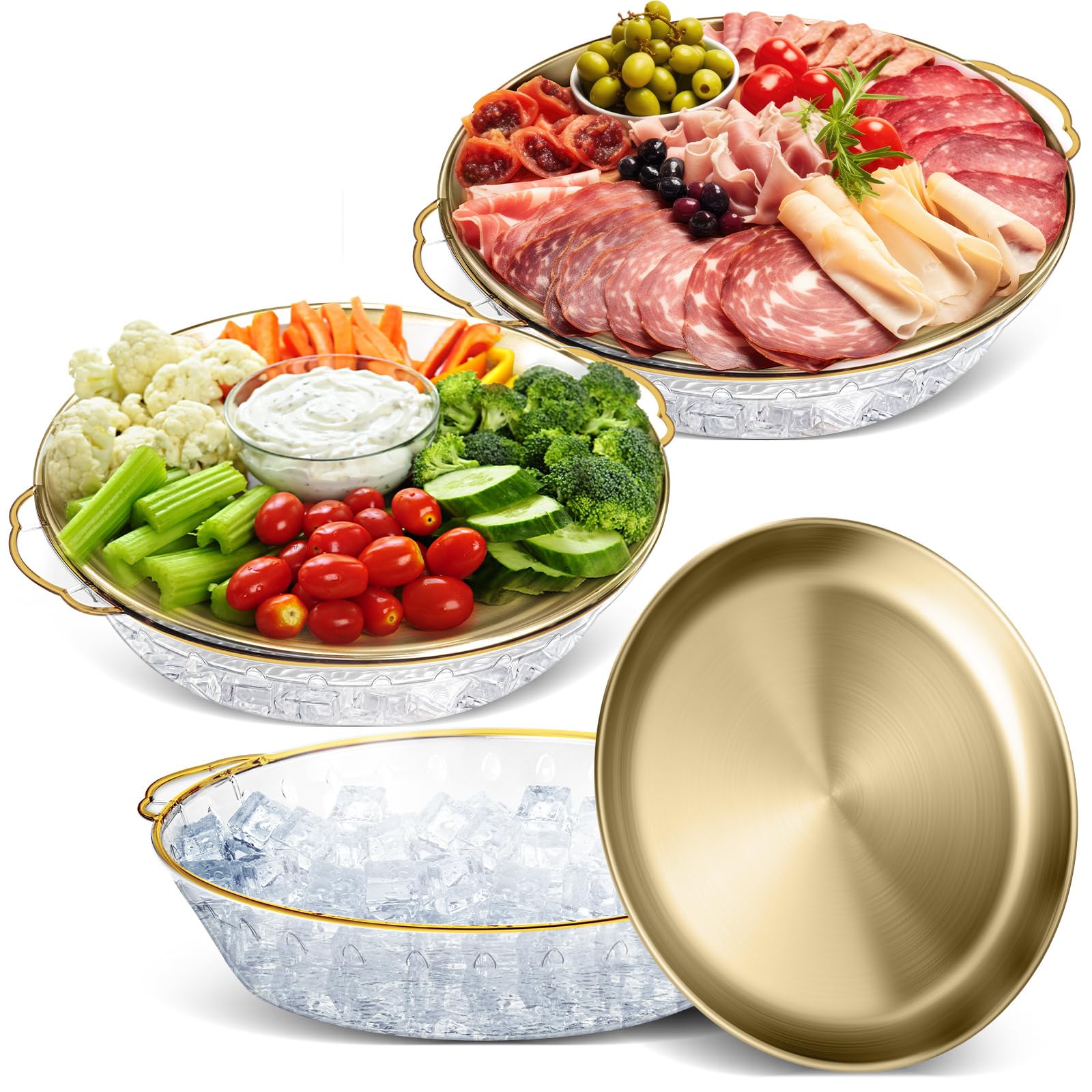 Baderke gold front view showing elegant chilled serving tray for polished presentation