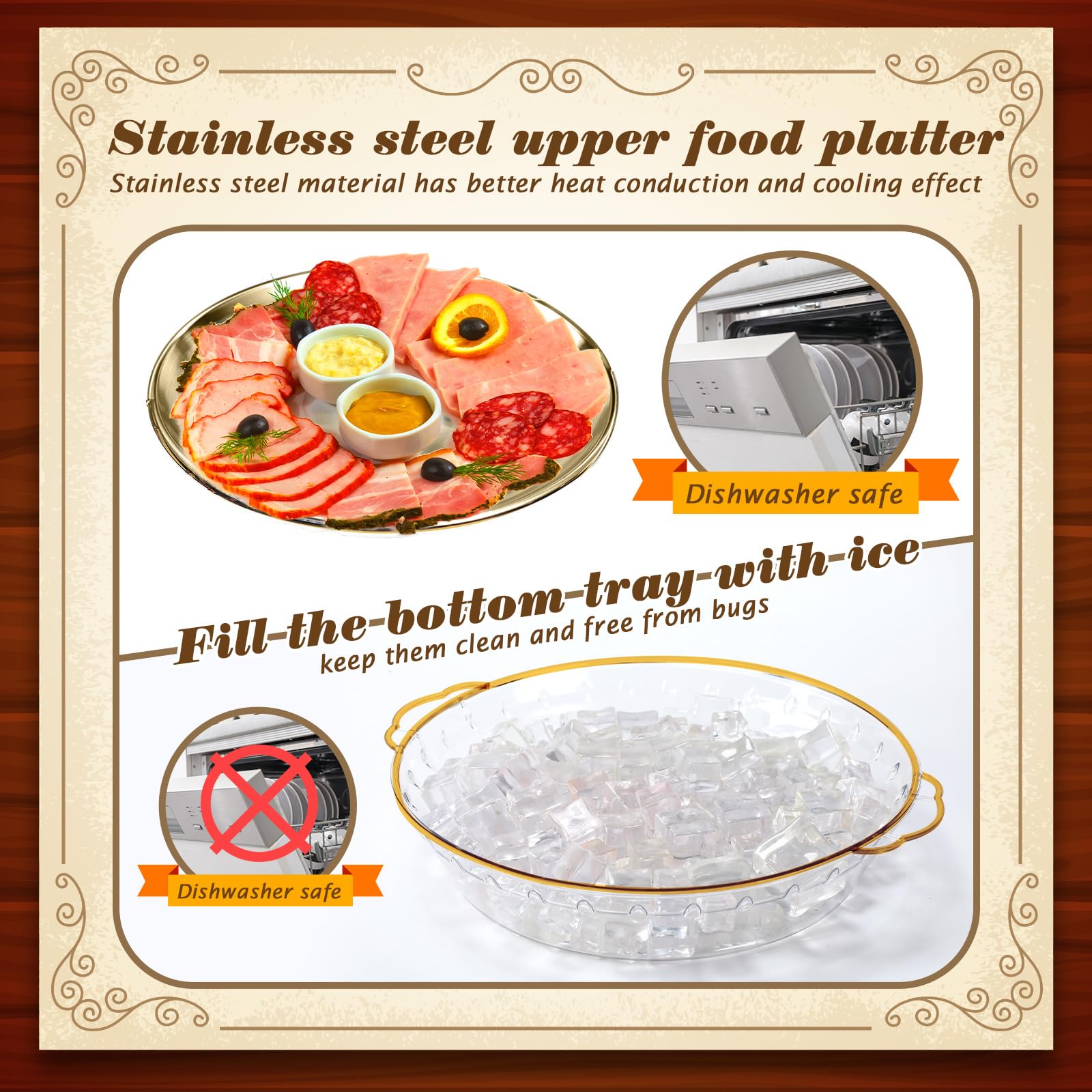 Baderke tray in use with charcuterie arranged to illustrate cooling and display benefit