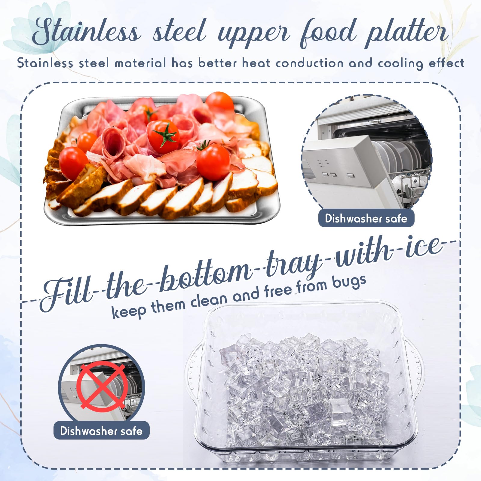 Baderke tray in use on a Christmas table demonstrating chilled serving convenience benefit