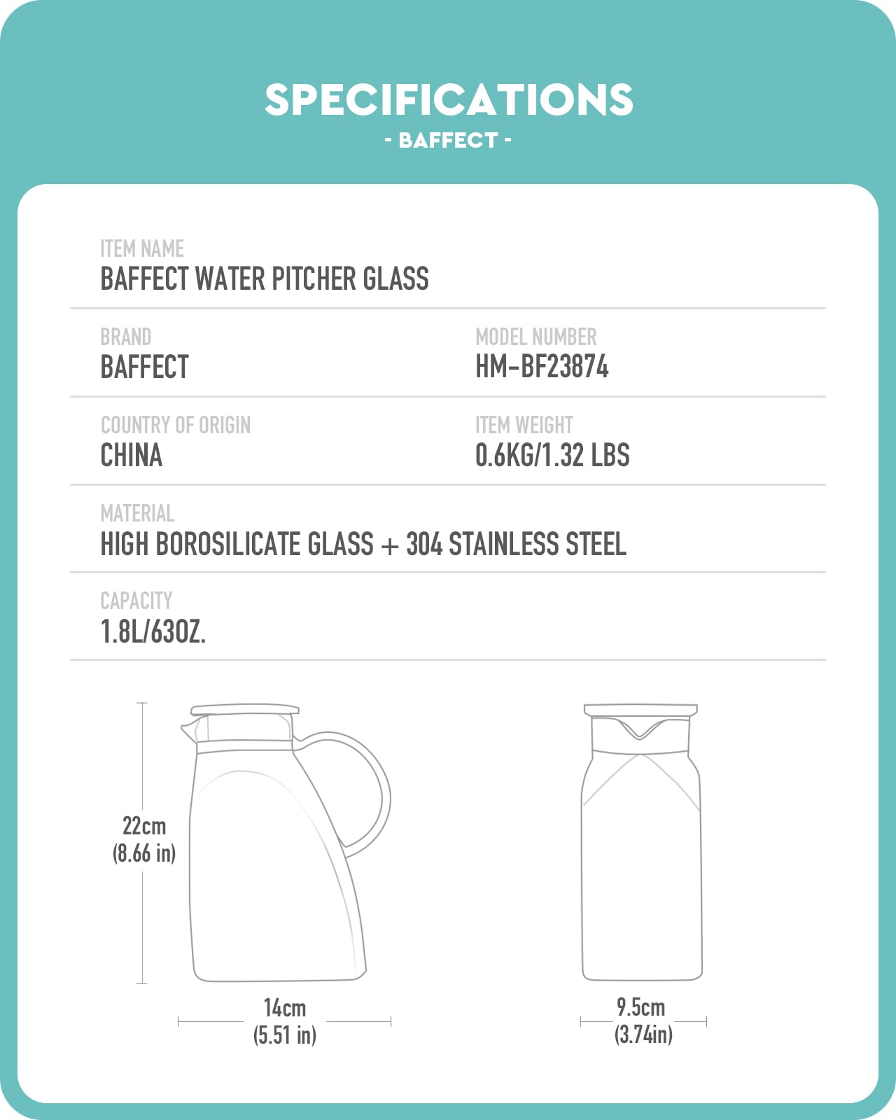 Baffect pitcher in fridge door demonstrating compact space-saving benefit