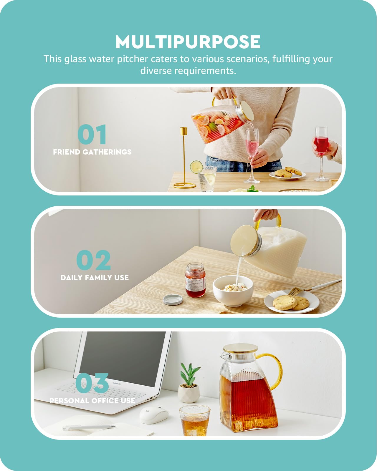 Baffect pitcher on table pouring iced tea for stylish serving benefit