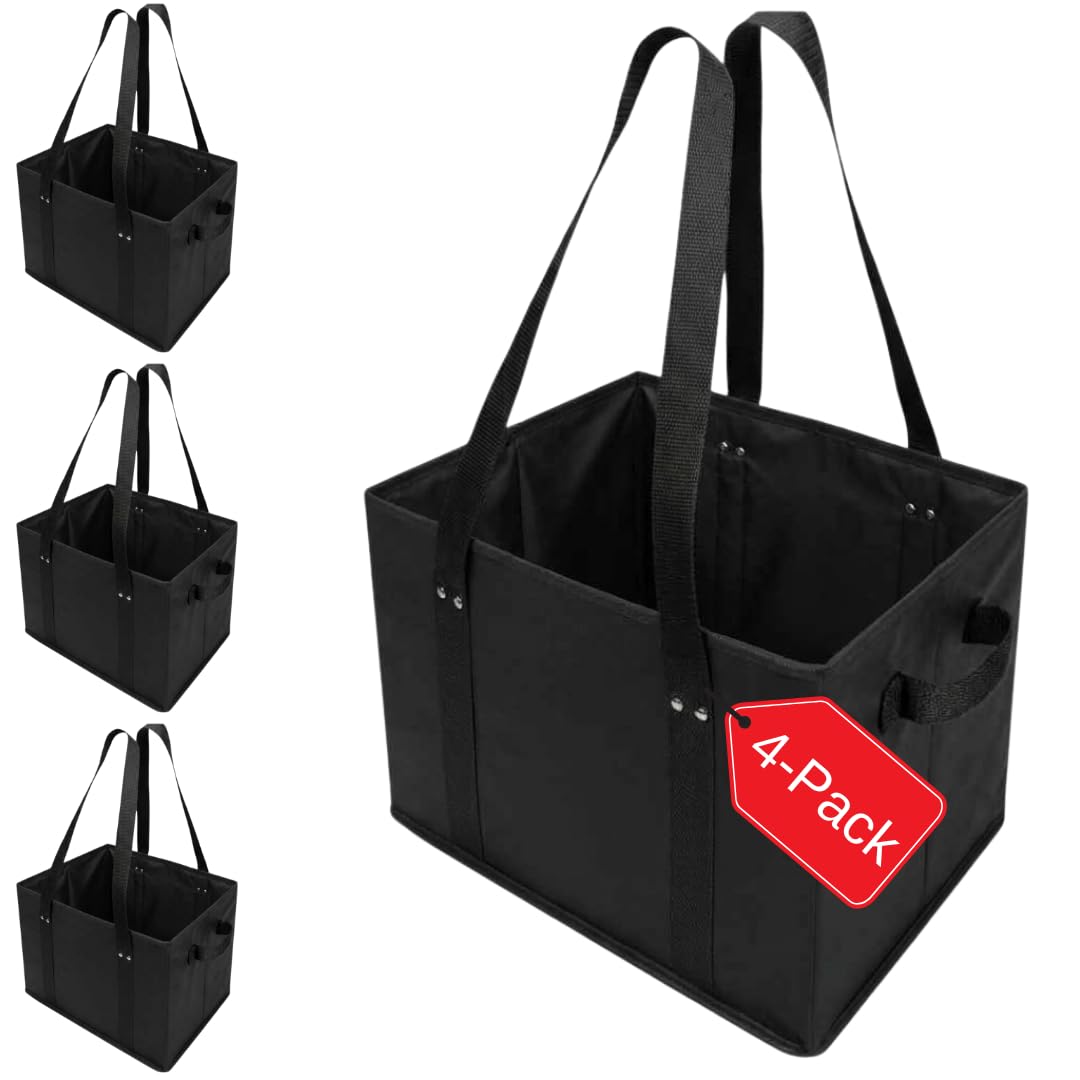 BAG-THAT! front view of four black totes showing box shape and convenience