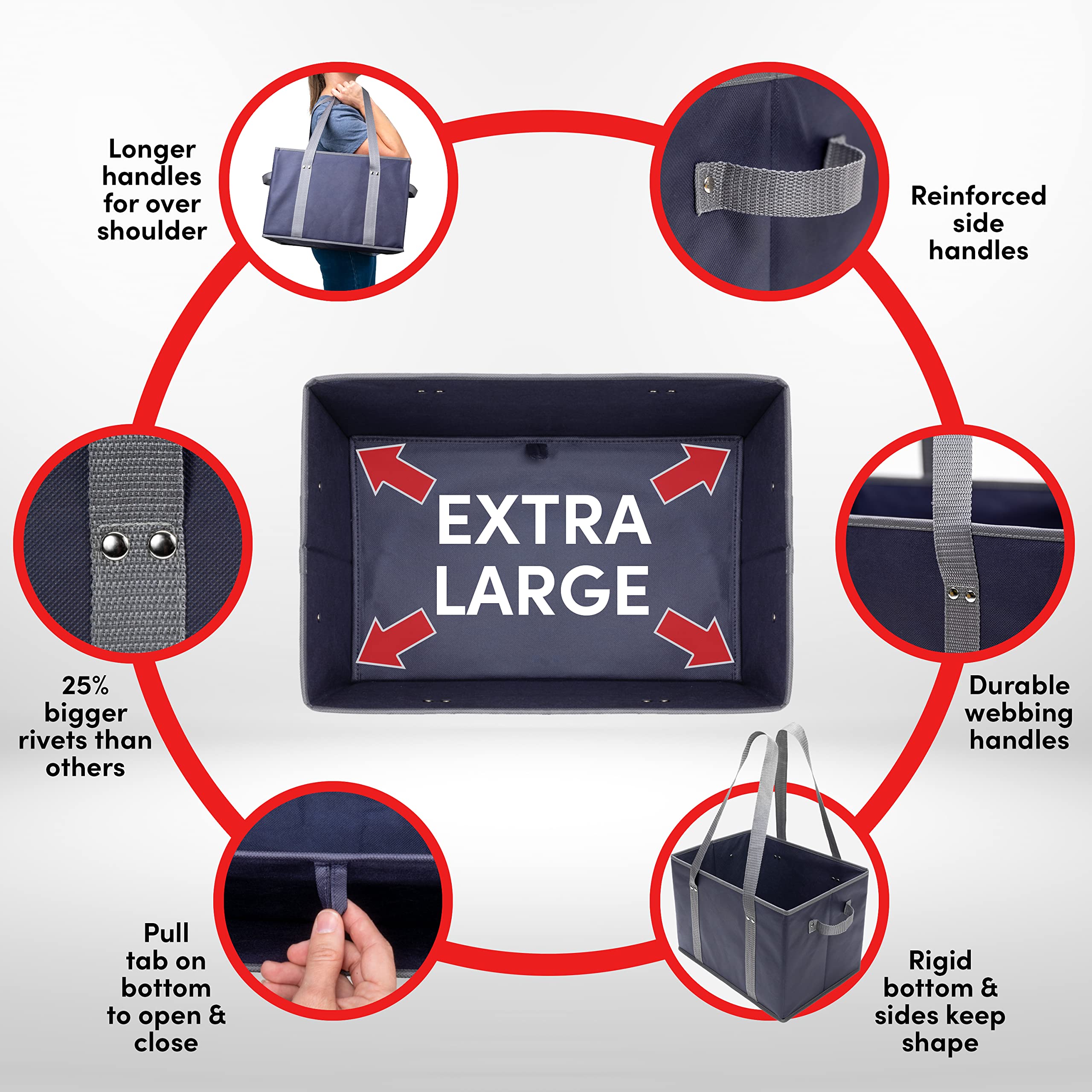 BAG-THAT! handle and larger rivet detail for durable carrying strength