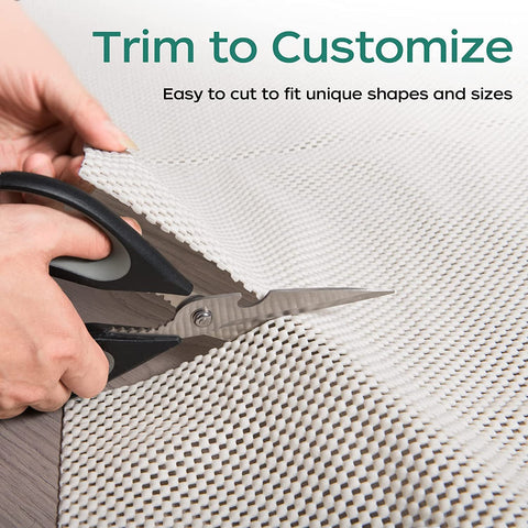 BAGAIL BASICS being trimmed to fit a rug for custom sizing convenience