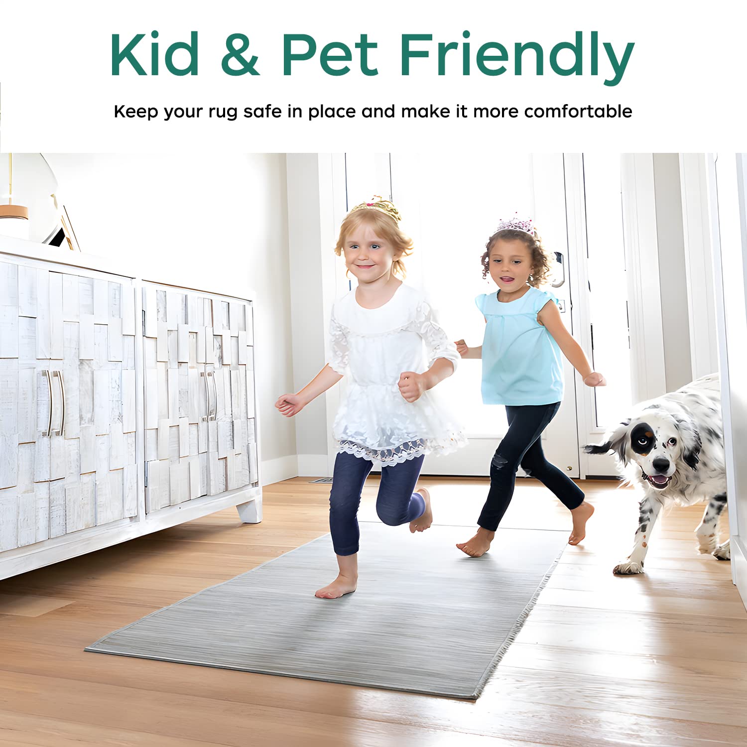 BAGAIL BASICS in a living room under area rug improving safety and comfort