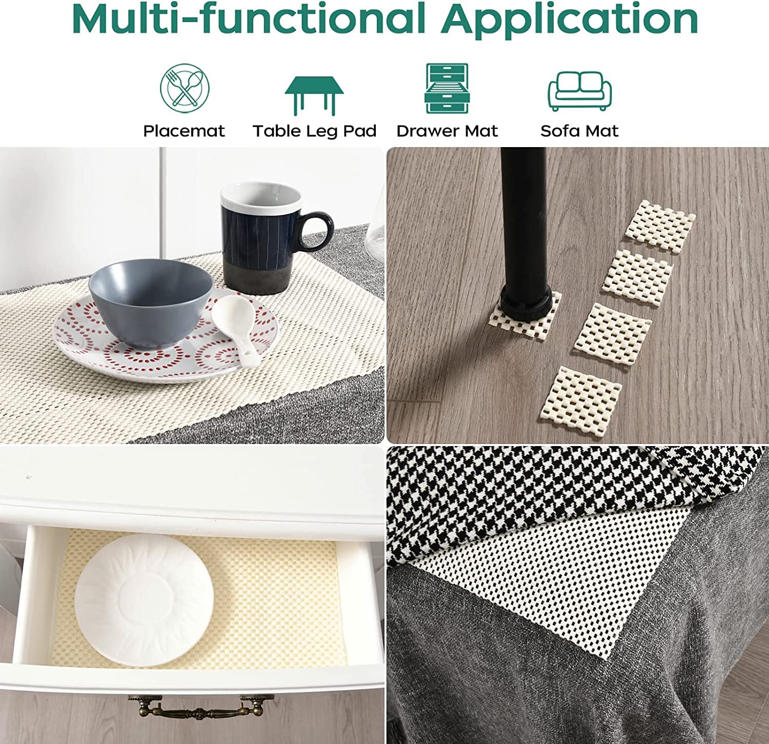 BAGAIL BASICS pad shown in living room improving rug stability and safety