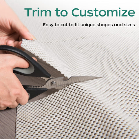 BAGAIL BASICS being trimmed with scissors to fit a custom rug shape effortlessly