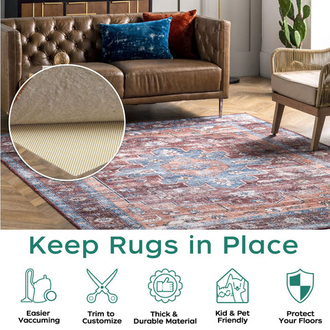 BAGAIL BASICS pad installed under rug demonstrating non-slip grip on hardwood