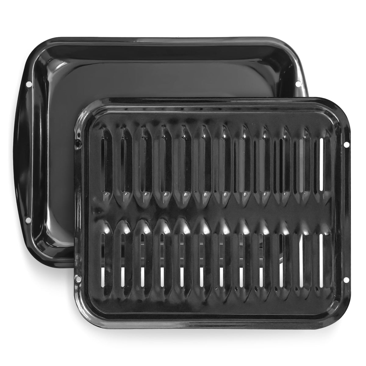 Bagean broiler pan front view shows sturdy porcelain finish and oven-ready build benefits