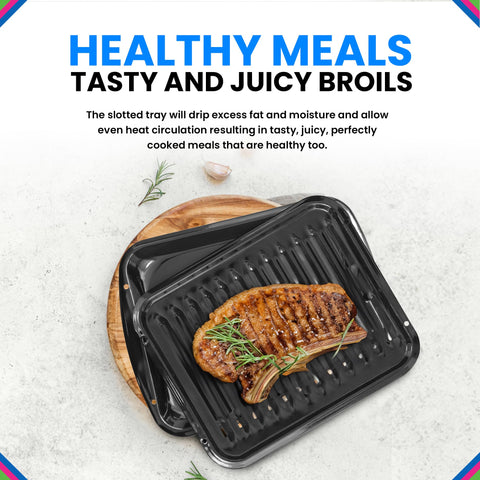 Bagean broiler pan in oven demonstrating fit and high-heat broiling performance